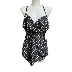Liz Lang Maternity Black White Polka Dot Swim Top Size XL NWT Pinup Retro B254